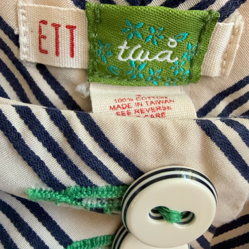 Anthropologie x Ettwa Cream Navy Striped Wide Leg Pants 4 - Picture 3 of 4